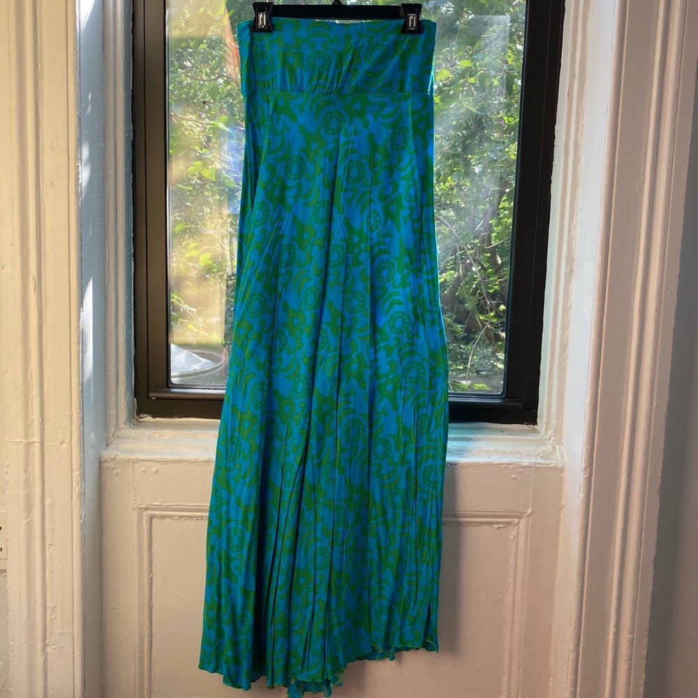 Aqua Strapless Dress with Pattern